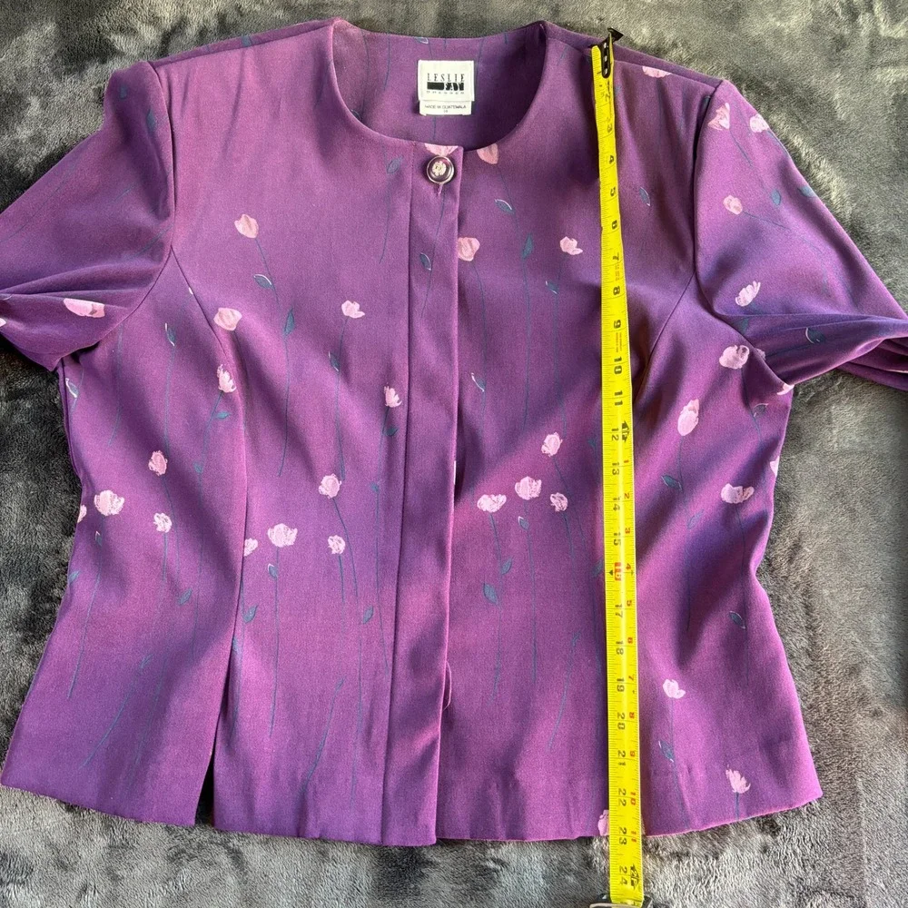 Leslie Fay Vintage Purple Floral Skirt‎ Suit Set Jacket Midi Skirt Size 14